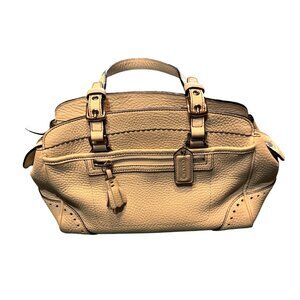 Coach Beige Pebbled Leather Satchel With Dual Handles & Zipper Closure